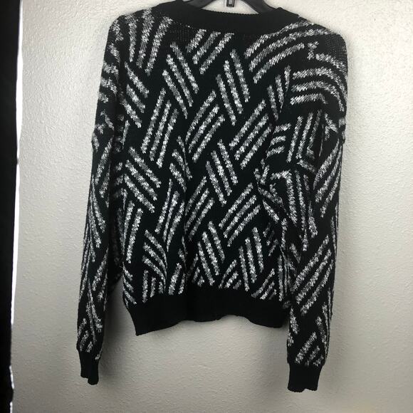 Vintage Point Zero Black Gray White Striped Patterned Grandpa Cardigan Sweater - Picture 6 of 8